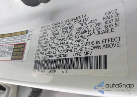 2022 Honda Cr-V Hybrid Ex-L из США, поврежденный, VIN 5J6RT6H84NL047186